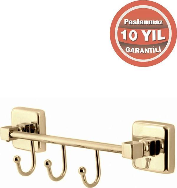 Çelik Banyo Paslanmaz Pirinç Kumru 3'Lü Askılık Havluluk Banyo Askısı Altın Gold - Image 1