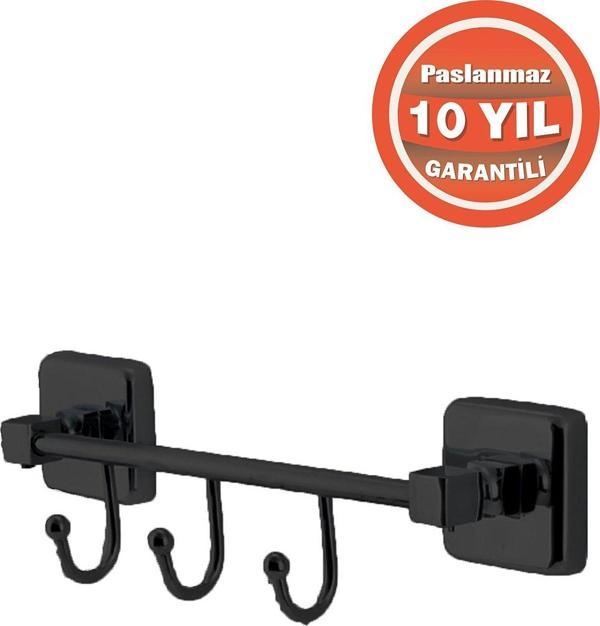Çelik Banyo Paslanmaz Pirinç Mat Siyah Kumru 3'Lü Askılık Havluluk Banyo Askısı - Image 1