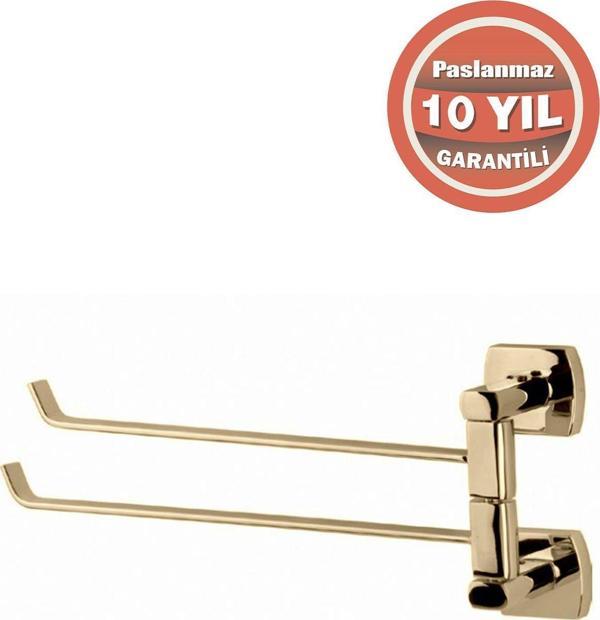 Çelik Banyo Paslanmaz Pirinç Milano 2’Li Döner Havluluk Altın Gold - Image 1