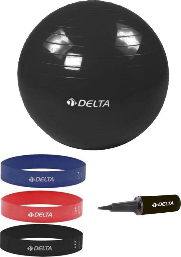 Delta 75 cm Pilates Topu 3'lü Squat Bandı Egzersiz Direnç Lastiği Pilates Topu Pompası 5'li Set - Image 1