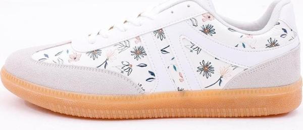 Dijital Baskı Kadın Bej-Çiçek Sneaker Ayakkabı - Image 1