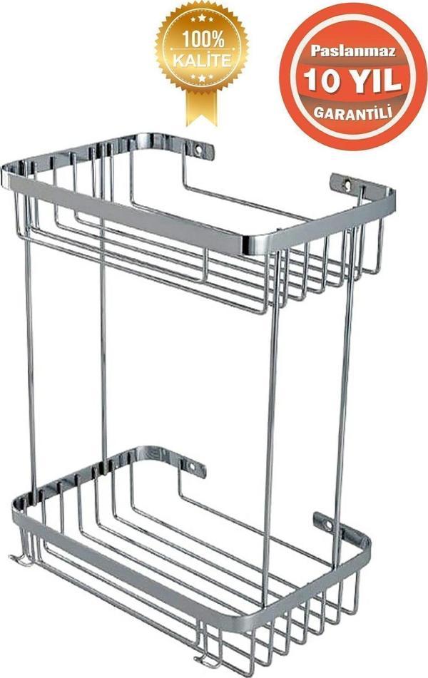 Çelik Banyo Birinci Kalite Paslanmaz Çelik Taci 2’Li 23X15 Cm Şampuanlık Banyo Rafı Duş Rafı Süngerlik - Image 1