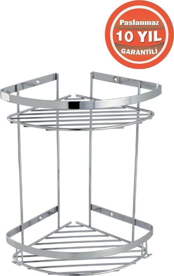 Çelik Banyo Birinci Kalite Paslanmaz Çelik Zerrin 2Li 19X19 Cm Şampuanlık Köşe Süngerlik - Image 1