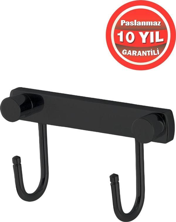 Çelik Banyo Paslanmaz Pirinç Mat Siyah Milas 2’Li Bornozluk Askılık Havlu Askısı - Image 1