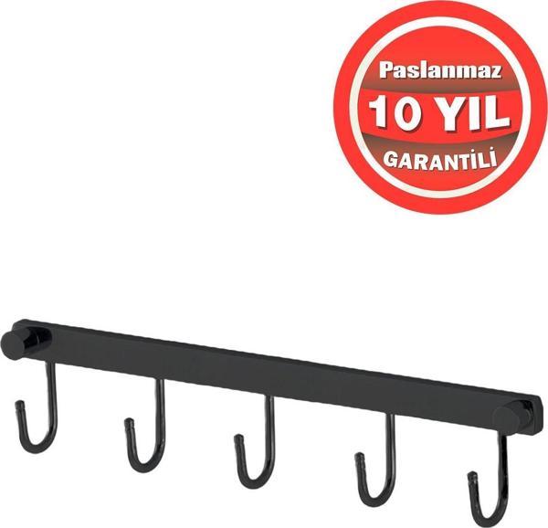 Çelik Banyo Paslanmaz Pirinç Mat Siyah Milas 5'Li Askılık Havluluk Banyo Askısı - Image 1