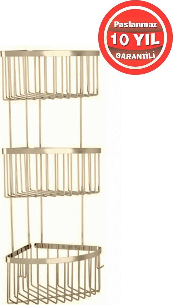 Çelik Banyo Derin Şampuanlık Paslanmaz Pirinç 3'Lü 19X19 Cm Şampuanlık Banyo Rafı Altın Gold - Image 1