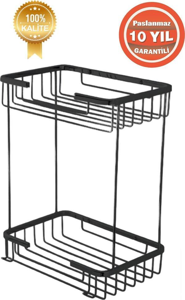 Çelik Banyo Paslanmaz Pirinç Mat Siyah Taci 22X15 Cm Şampuanlık Banyo Rafı - Image 1
