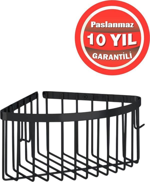 Çelik Banyo Paslanmaz Pirinç Mat Siyah Tekli Derin 19X19 Cm Şampuanlık  Banyo Rafı - Image 1
