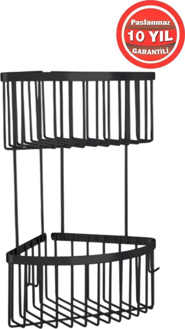 Çelik Banyo Derin Şampuanlık Paslanmaz Pirinç Mat Siyah 2'Li 20X20 Cm Şampuanlık Banyo Rafı - Image 1