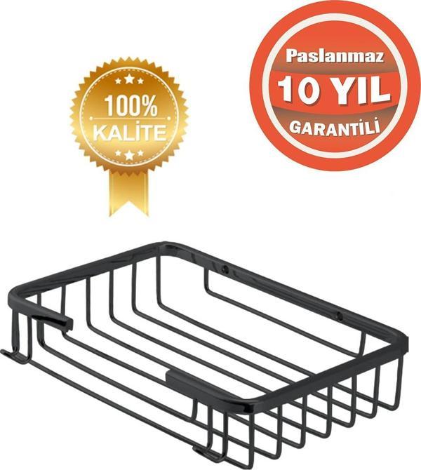 Çelik Banyo Paslanmaz Pirinç Mat Siyah Tekli Taci 22X15 Cm Şampuanlık Banyo Rafı - Image 1