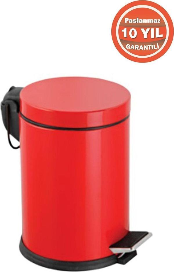 Çelik Banyo Paslanmaz Çelik 12 Litre Pedallı Banyo Çöp Kovası Kırmızı - Image 1