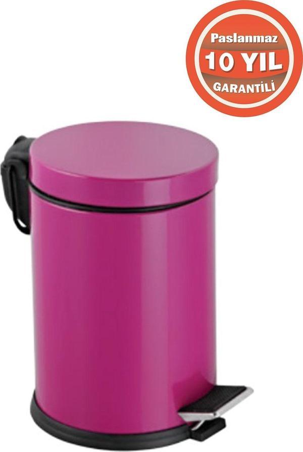 Çelik Banyo Paslanmaz Çelik 5 Litre Pedallı Banyo Çöp Kovası Fuşya - Image 1