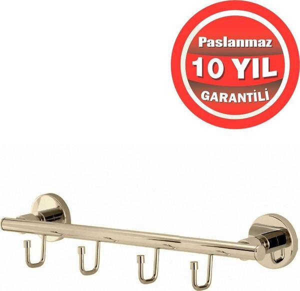 Çelik Banyo Paslanmaz Pirinç Flora 4'Lü Set Askılık Altın Gold - Image 1