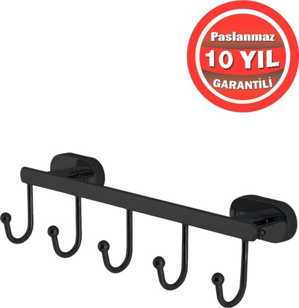 Çelik Banyo Paslanmaz Pirinç Mat Siyah Zirve Beşli Askılık Havlu Askısı - Image 1