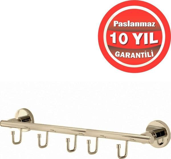 Çelik Banyo Paslanmaz Pirinç Flora 5'Li Set Askılık Altın Gold - Image 1