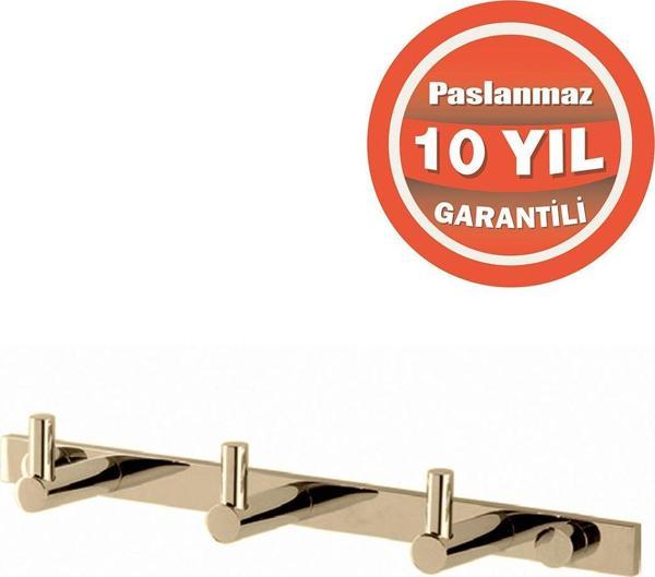 Çelik Banyo Paslanmaz Pirinç Mercan 3’Lü Askılık Havlu Askısı Altın Gold - Image 1