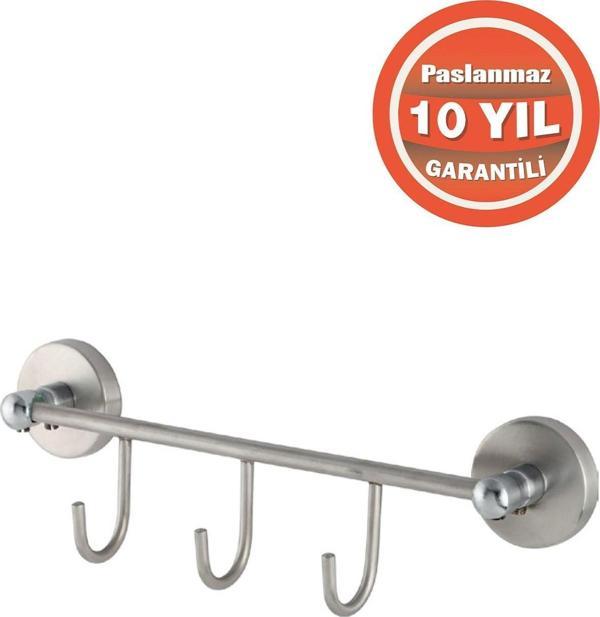 Çelik Banyo Paslanmaz Çelik Mat Karaca 3'Lü Bornozluk Askılık Havlu Askısı - Image 1
