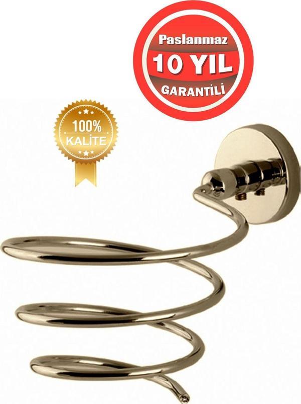 Çelik Banyo Paslanmaz Pirinç Karaca Fön Askısı Saç Kurutma Makinası Tutacı Altın Gold - Image 1
