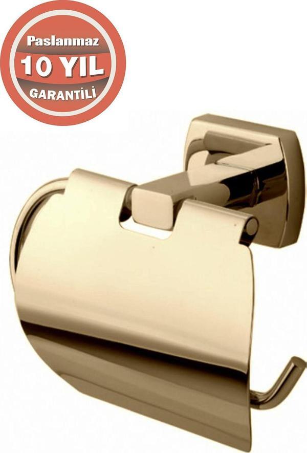 Çelik Banyo Paslanmaz Pirinç Milano Geni? Kapaklı Tuvalet Kağıtlığı Altın Gold - Image 1