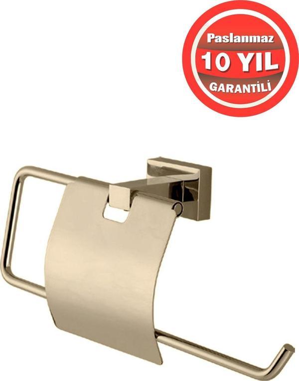 Çelik Banyo Paslanmaz Pirinç Kenzo Kapaklı Kağıt Havluluk Altın Gold - Image 1