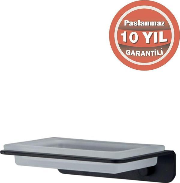Çelik Banyo Paslanmaz Çelik Paris Mat Siyah Montajlı Camlı Sabunluk - Image 1