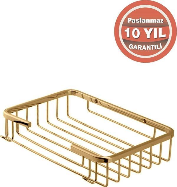 Çelik Banyo Paslanmaz Pirinç Taci 22X15Cm Şampuanlık Banyo Rafı Süngerlik Altın Gold - Image 1