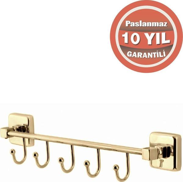 Çelik Banyo Paslanmaz Pirinç Kumru 5'Li Askılık Havluluk Banyo Askısı Altın Gold - Image 1