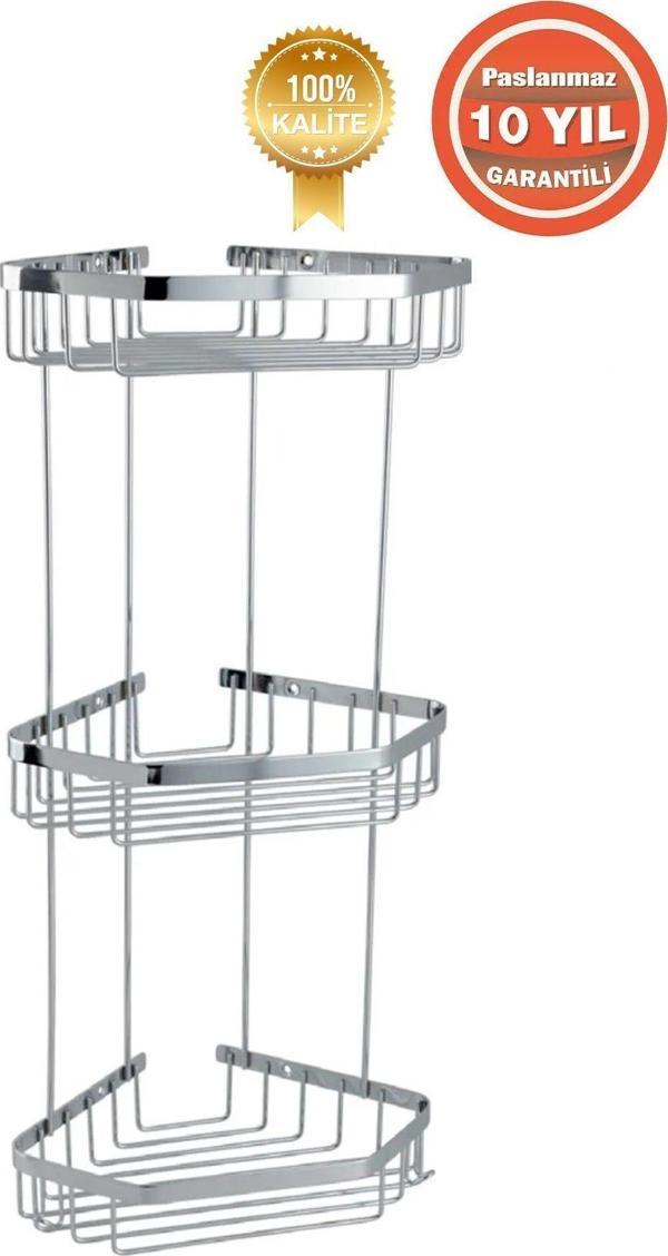 Çelik Banyo Paslanmaz Çelik Selen 3’Lü 19X19 Cm Şampuanlık Banyo Rafı Süngerlik - Image 1