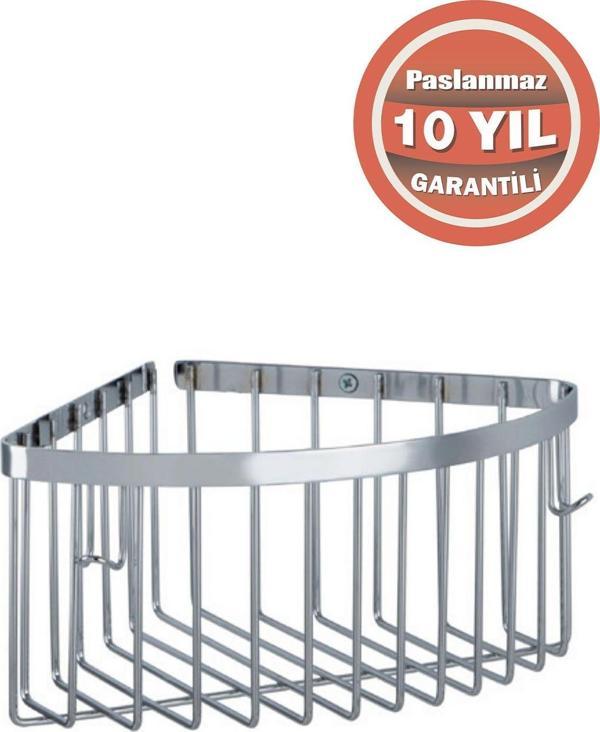 Çelik Banyo Paslanmaz Pirinç Tekli Derin 19X19 Cm Şampuanlık Köşe Süngerlik - Image 1