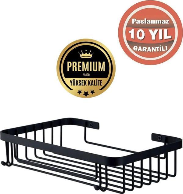 Çelik Banyo Paslanmaz Çelik Taci 1’Li 23X15 Cm Şampuanlık Banyo Rafı Süngerlik Mat Siyah - Image 1