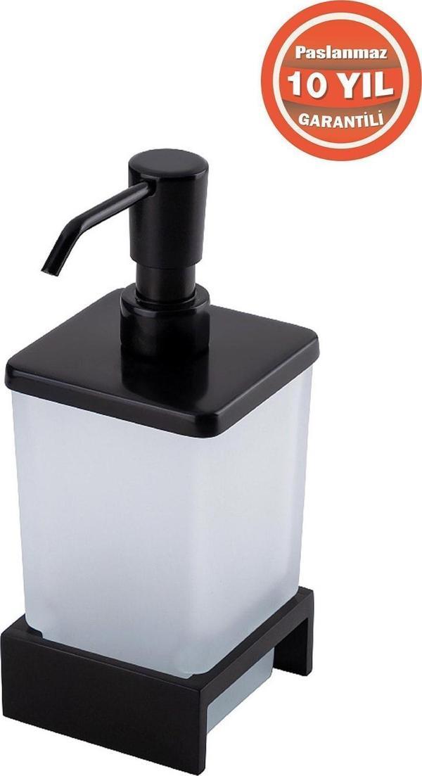Çelik Banyo Paslanmaz Pirinç Kumru Mat Siyah Set Üstü Camlı Sıvı Sabunluk - Image 1