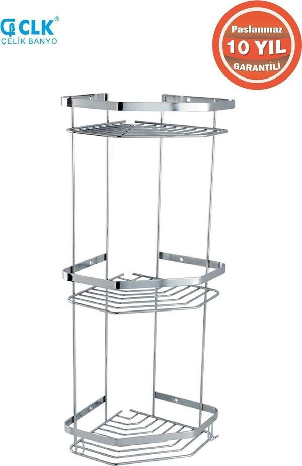 Çelik Banyo Paslanmaz Çelik Zerrin 3’Lü 19X19 Cm Şampuanlık Köşe Süngerlik - Image 1
