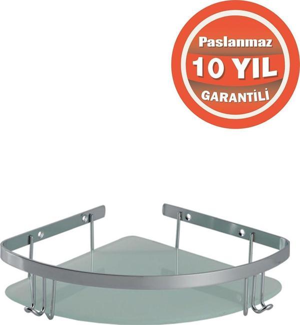 Çelik Banyo Paslanmaz Çelik Zerrin Camlı 1’Li 19X19 Cm Şampuanlık Banyo Rafı Süngerlik - Image 1