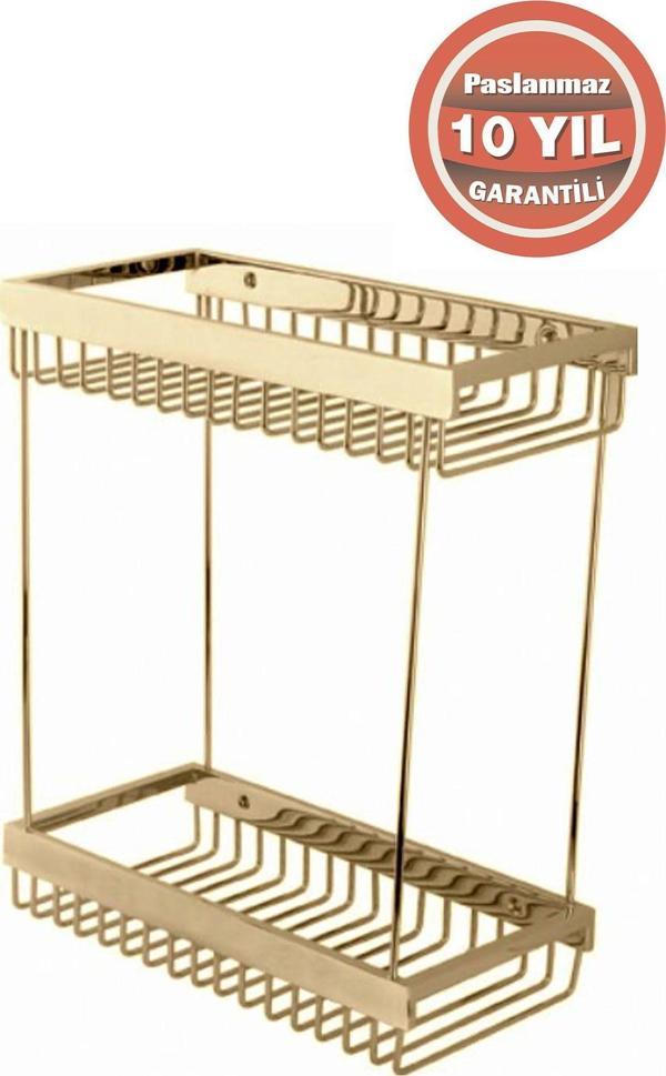 Çelik Banyo Paslanmaz Pirinç Kumru Şampuanlık 15X25 Şampuanlık Köşeliği Süngerlik Banyo Rafı Altın Gold - Image 1