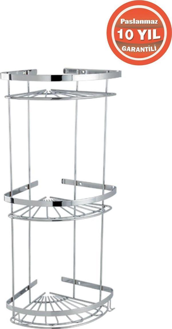 Çelik Banyo Paslanmaz Çelik Zirve 3'Lü 19X19 Cm Şampuanlık Banyo Rafı - Image 1
