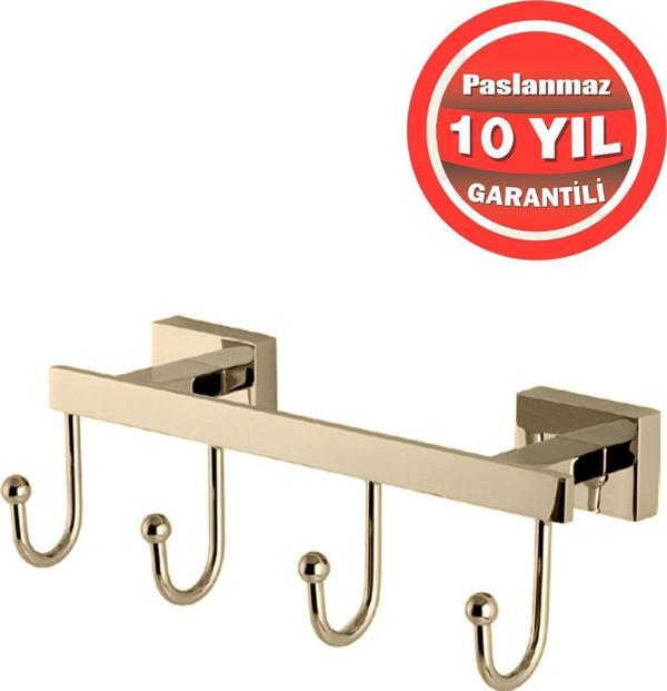 Çelik Banyo Paslanmaz Pirinç  Kenzo 4'Lü Set Askılık Altın Gold - Image 1