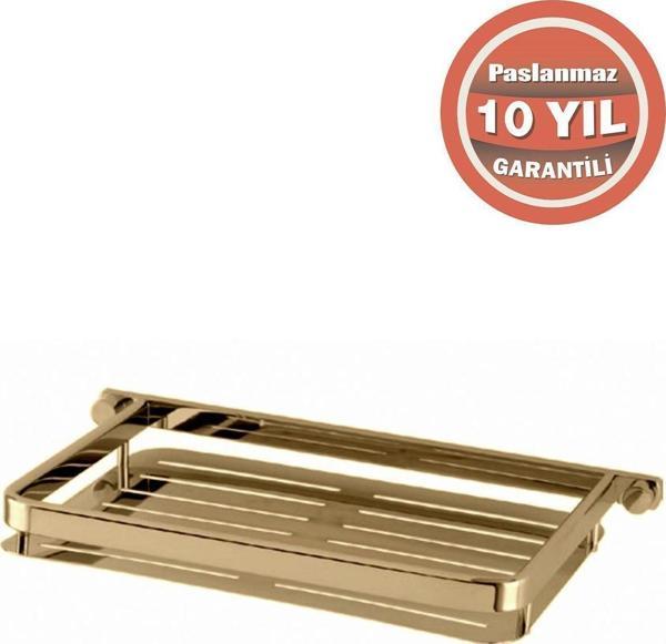 Çelik Banyo Paslanmaz Pirinç 15X22Cm Mercan Şampuanlık Banyo Rafı Süngerlik Altın Gold - Image 1