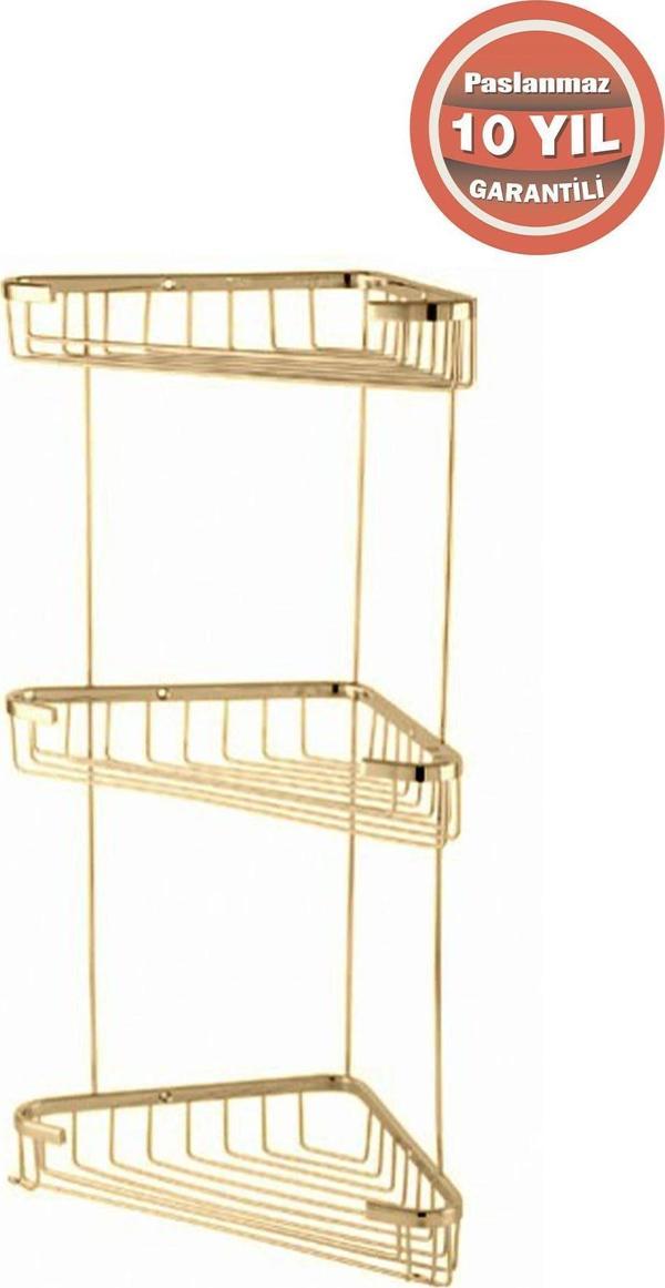 Çelik Banyo Paslanmaz Pirinç 18X18 Cm Şampuanlık Köşe Süngerlik Altın Gold - Image 1