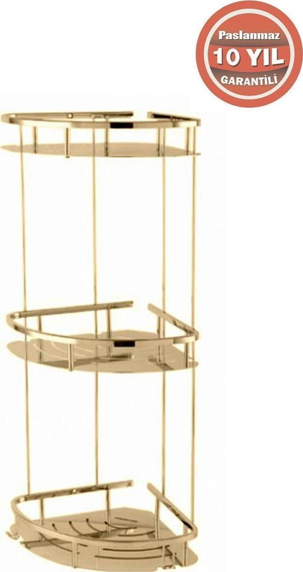 Çelik Banyo Paslanmaz Pirinç Marin 3'Lü 19X19 Cm Şampuanlık Süngerlik Köşelik Altn Gold - Image 1