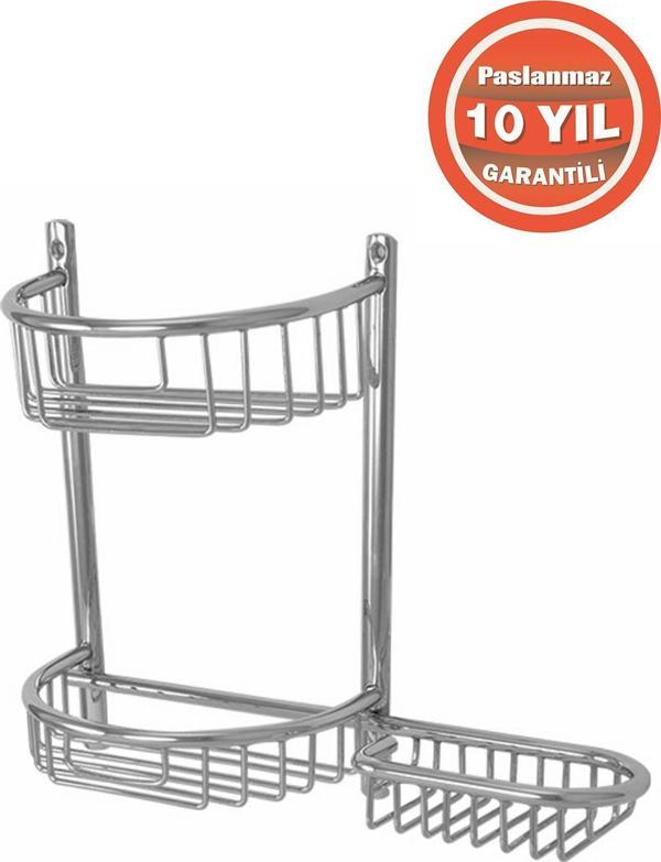 Çelik Banyo Paslanmaz Pirinç 30X11 Yuvarlak Set Şampuanlık Banyo Rafı - Image 1