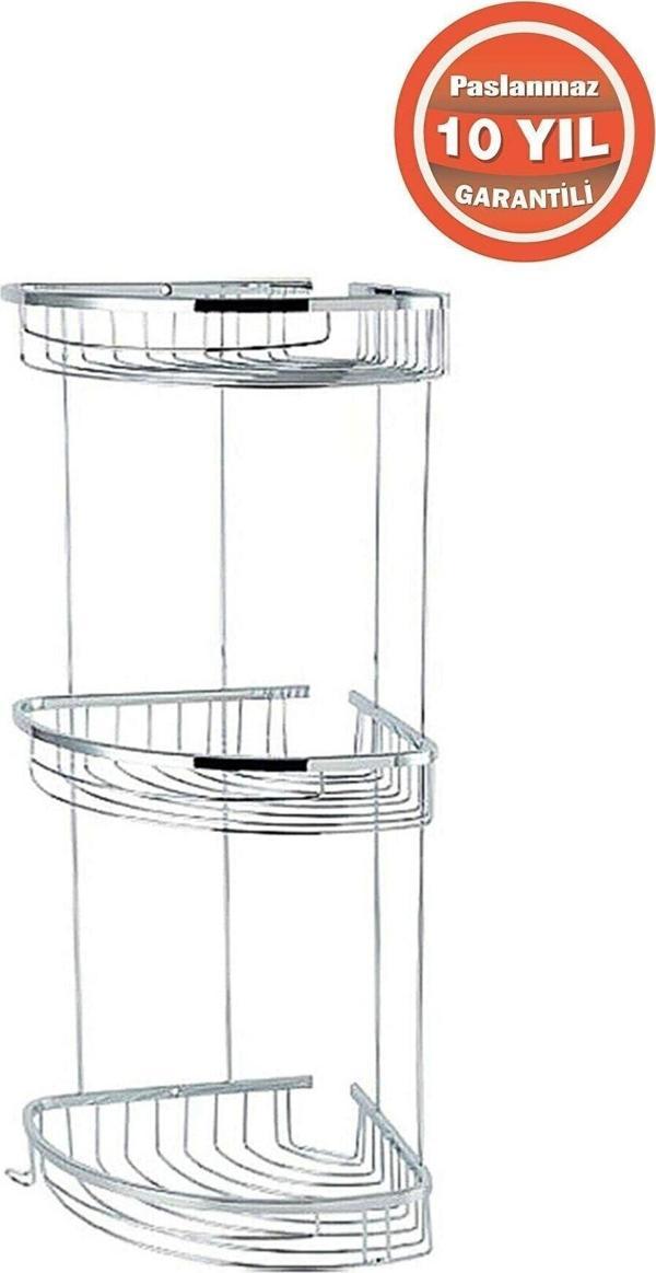 Çelik Banyo Paslanmaz Pirinç 3'Lü Destina 22 X 22 Cm Şampuanlık Banyo Rafı - Image 1