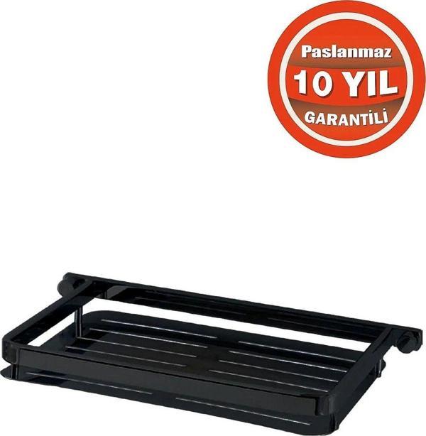 Çelik Banyo Paslanmaz Pirinç Mat Siyah 15X22Cm Mercan Şampuanlık Banyo Rafı Süngerlik - Image 1