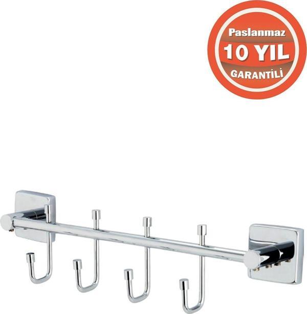 Çelik Banyo Paslanmaz Pirinç Vizyon Dörtlü Kancalı Askılık Havlu Askısı - Image 1