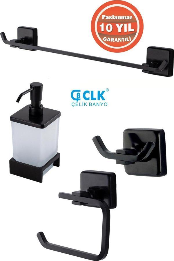 Çelik Banyo Paslanmaz Pirinç Banyo Aksesuar Set Havluluk-Bornozluk-Tuvalet Kağıtlık-Sabunluk Mat - Image 1
