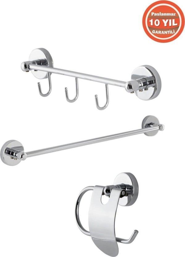 Çelik Banyo Paslanmaz Pirinç Wc 3 ' Lü Set-Banyo Aksesuar Karaca - Havluluk-Tuvalet Kağıtlık-Askılık - Image 1