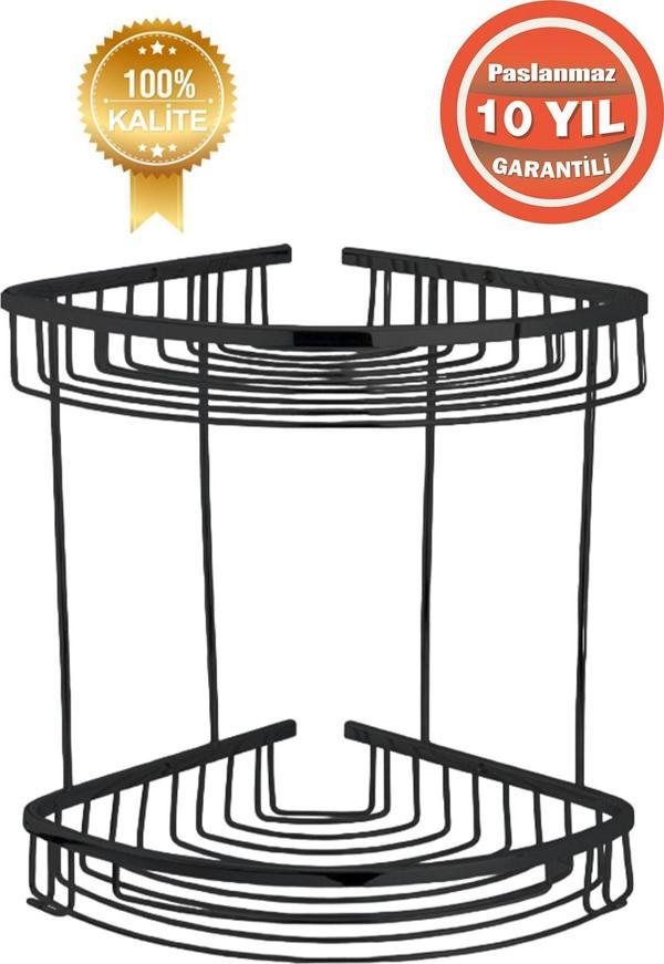 Çelik Banyo Paslanmaz Pirinç Mat Siyah Destina 2'Li 22X22 Cm Şampuanlık Banyo Rafı - Image 1