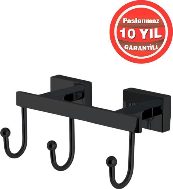 Çelik Banyo Paslanmaz Pirinç Mat Siyah Kenzo 3'Lü Set Askılık - Image 1