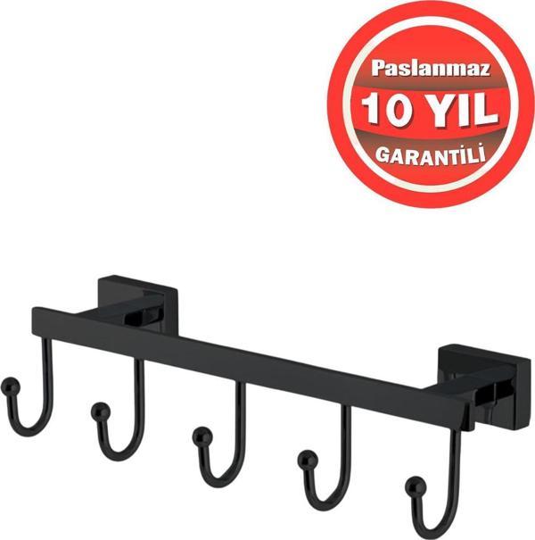 Çelik Banyo Paslanmaz Pirinç Mat Siyah Kenzo 5'Li Set Askılık - Image 1