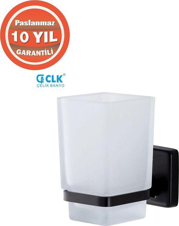 Çelik Banyo Paslanmaz Pirinç Camlı Kumru Diş Fırçalık Mat Siyah - Image 1