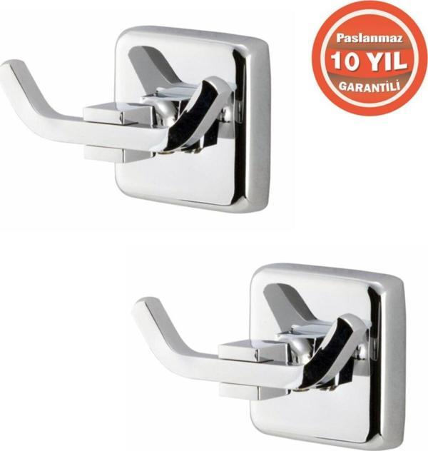 Çelik Banyo Paslanmaz Pirinç Çiftli Bornozluk Askılık Havlu Askısı 2 Adet - Image 1